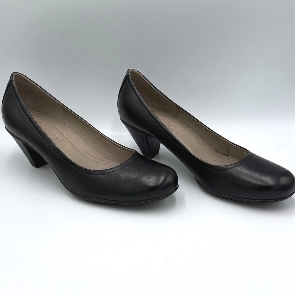 ECCO Touch 50 Black Leather Pumps Round Toe Block Heels Shoes Size 39 8-8.5 - Picture 3 of 9